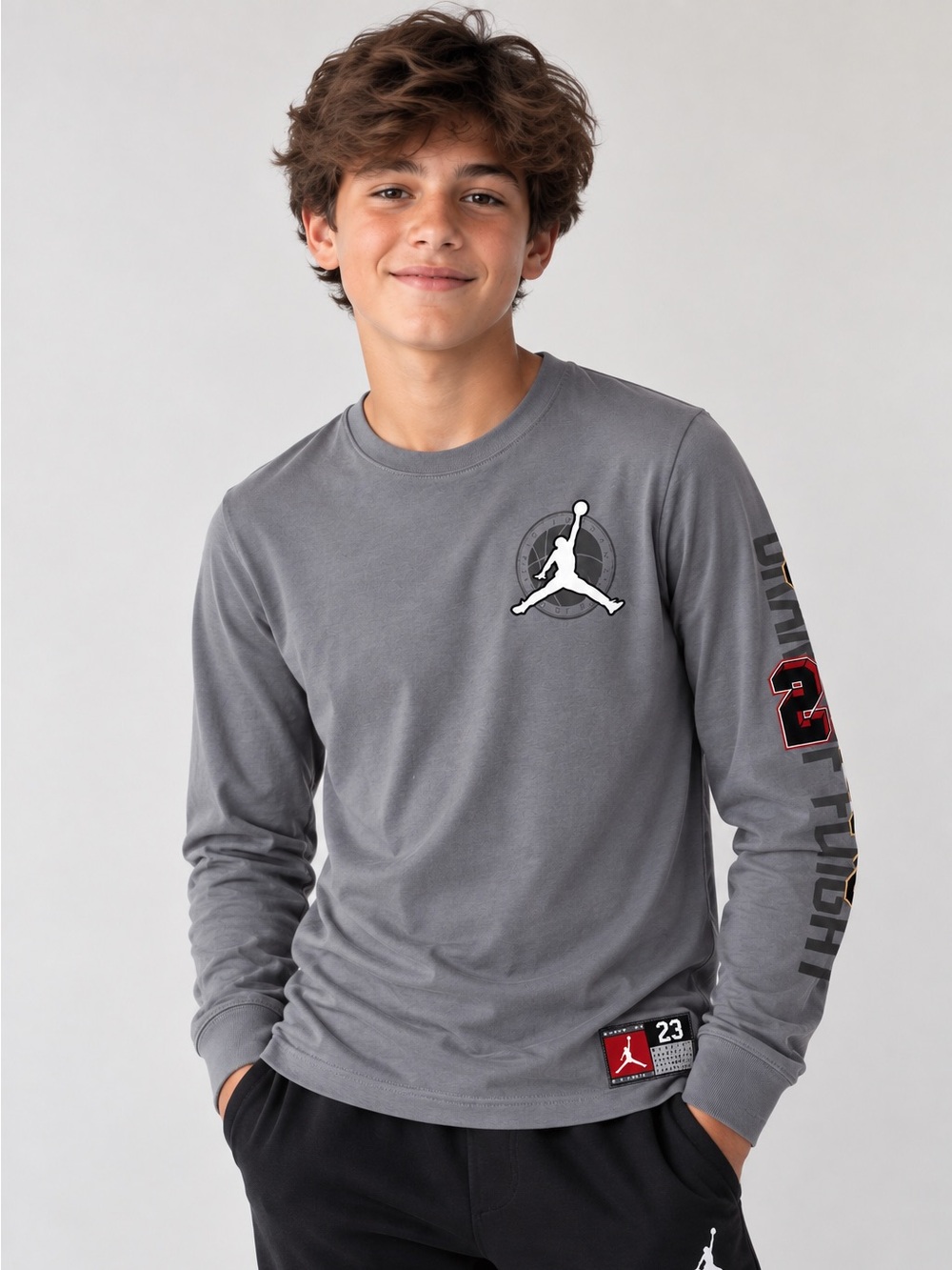Air Jordan Youth L 12-13 Grey Jumpman Flight 23 Long Sleeve Shirt